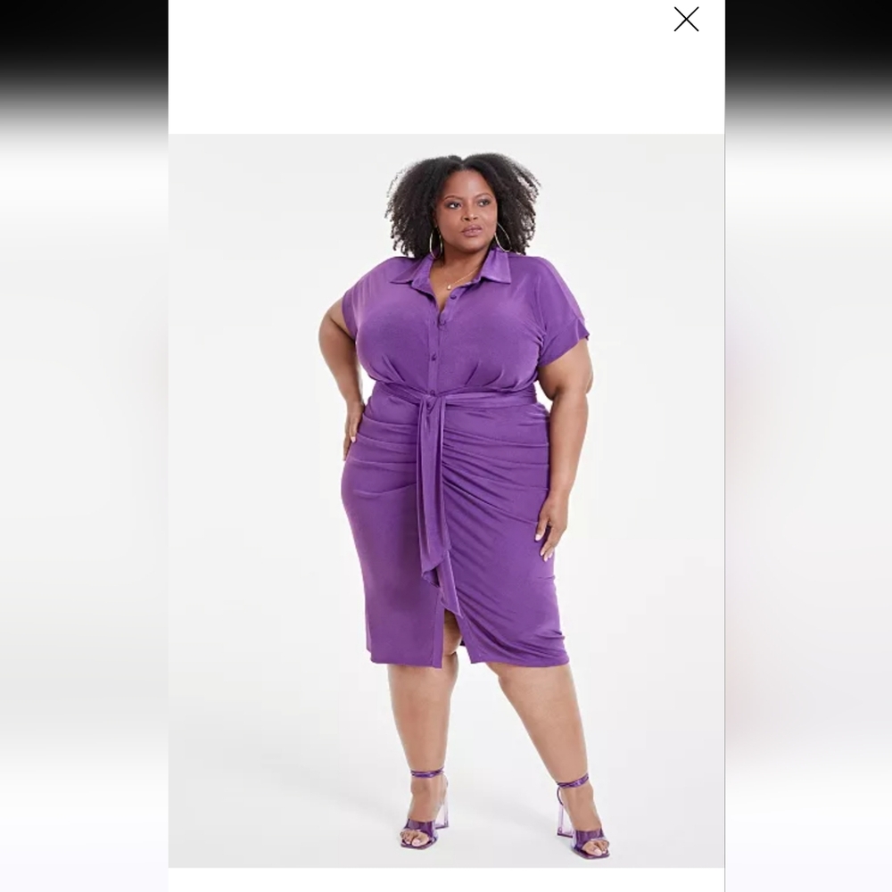 NWT-Nina ParkerTrendy Plus Size Tie-Front Ruched Shirtdress